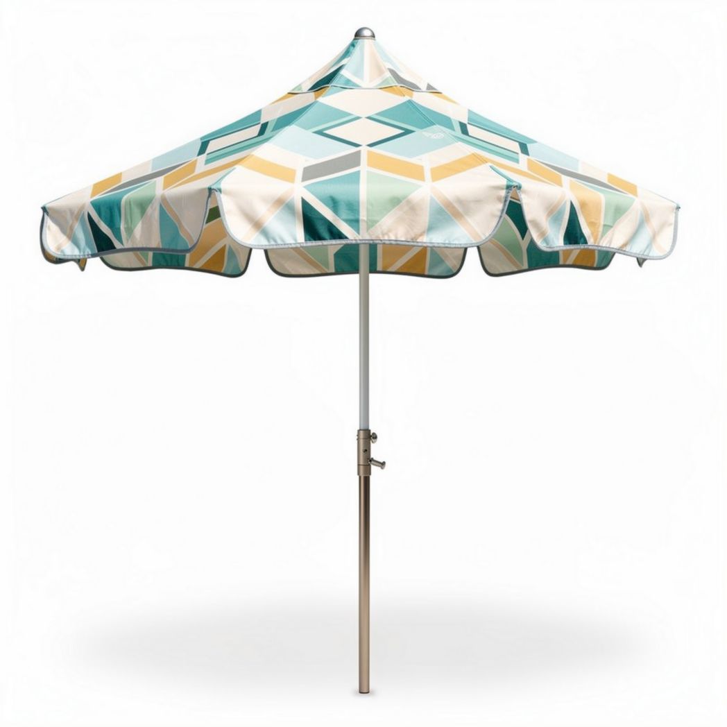 Outdoor market umbrella with geometric pattern 7.5 feet fabric canopy and aluminum pole