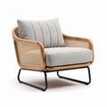 Wooden and metal frame lounge chair with removable cushion in gray fabric