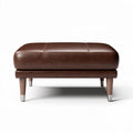 Leather tufted ottoman in orange color with wooden legs 60 x 40 x 30cm