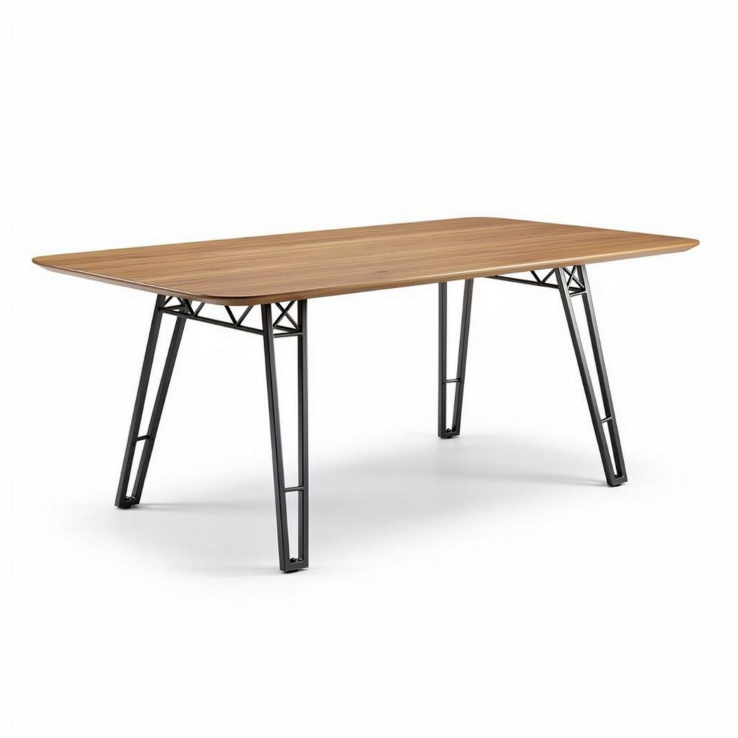 Wooden dining table with black metal legs 200 x 100 x 75cm for home use