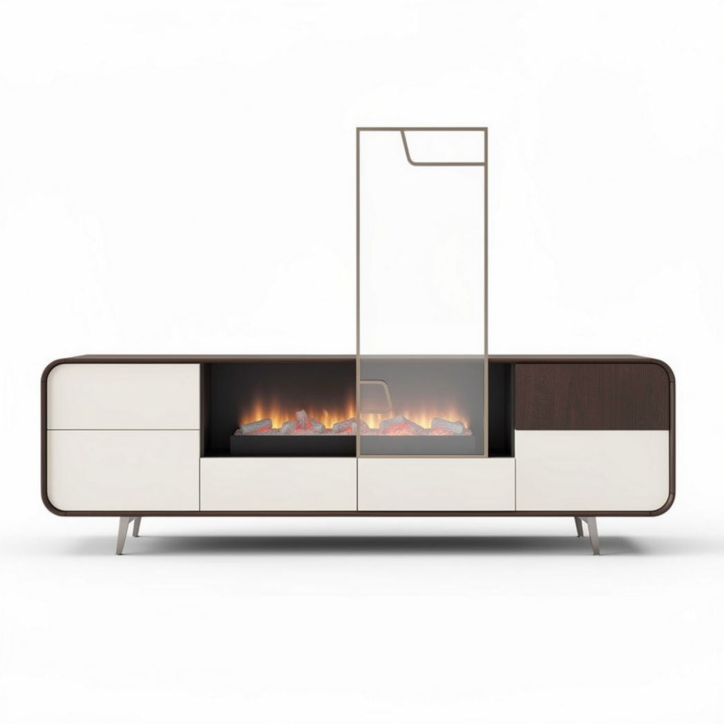 Modern entertainment center with electric fireplace and storage cabinets 150 x 40 x 60cm