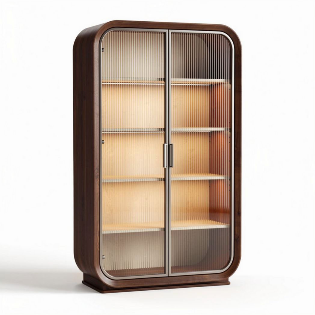 Lighted wooden display cabinet with adjustable shelves 80 x 40 x 180cm