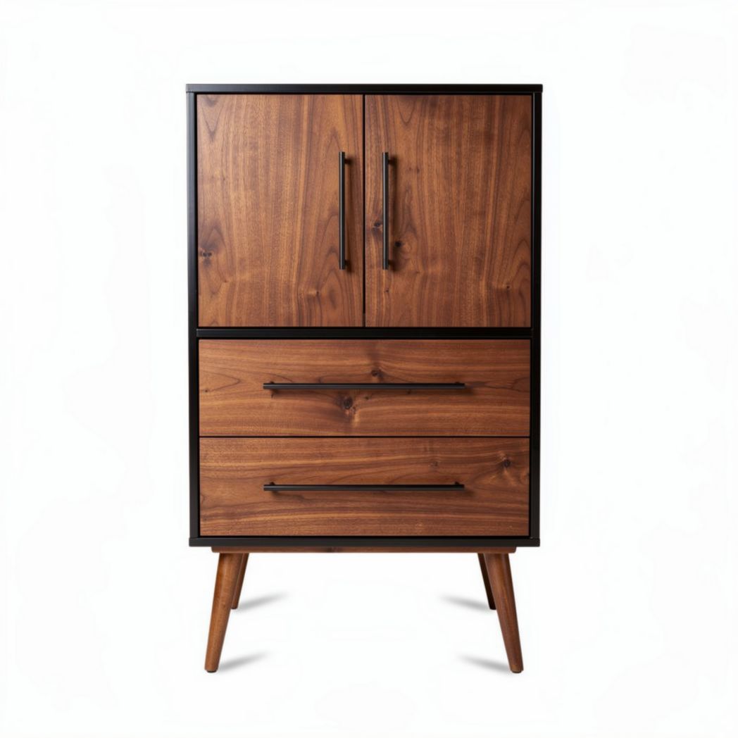 Wooden cabinet with two doors and two drawers 80 x 40 x 120cm walnut color