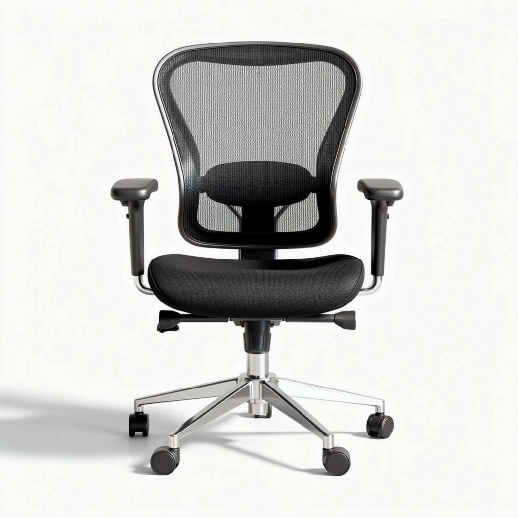 Black ergonomic office chair with adjustable height and chrome base