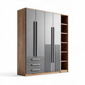 Modern wardrobe with multiple storage options in gray and wood finish 180 x 45 x 210cm