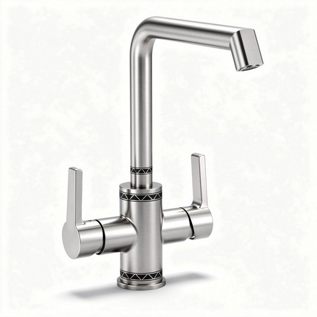 Stainless steel kitchen faucet with dual handle and high arc design