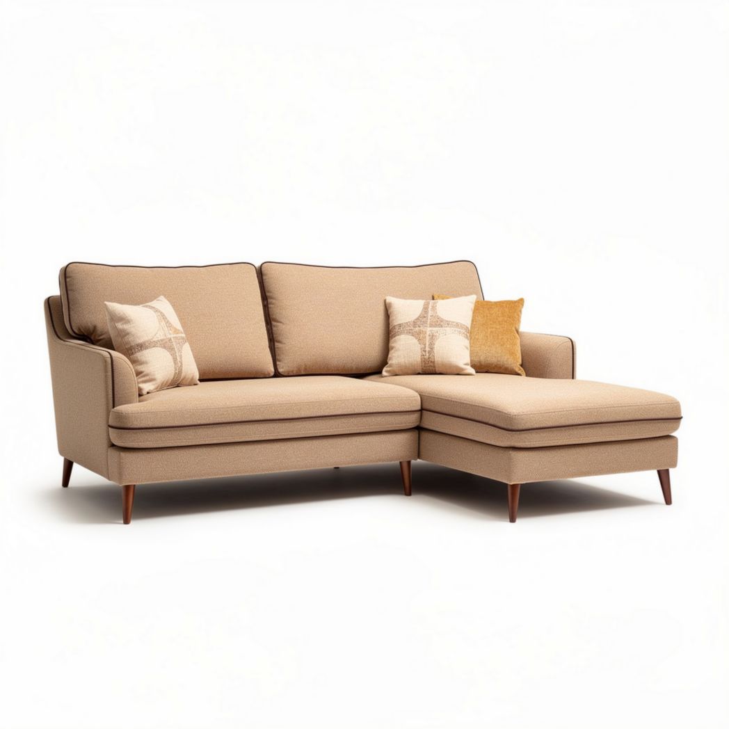 Fabric sectional sofa with left chaise lounge in beige 210 x 90 x 85cm