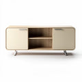 Modern media console cabinet in light wood finish with two doors and open shelving 120 x 40 x 50cm