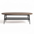 Wooden coffee table with black metal legs and lower storage shelf 120 x 60 x 45cm