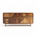 Wooden sideboard with geometric patterns and metal legs 120 x 40 x 75cm